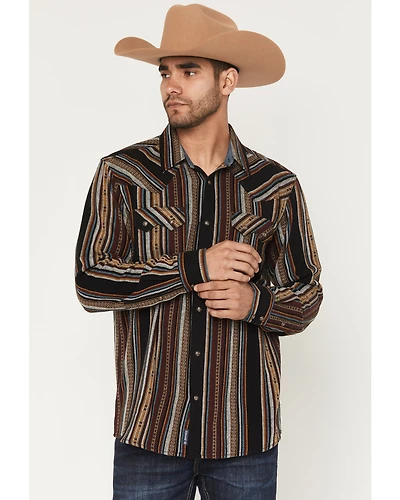 Moonshine Spirit Men's Reverend Striped Print Long Sleeve Snap Flannel Shirt