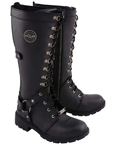 Milwaukee Leather Women’s Jane Combat Style Harness Motorcycle Boots - Round Toe