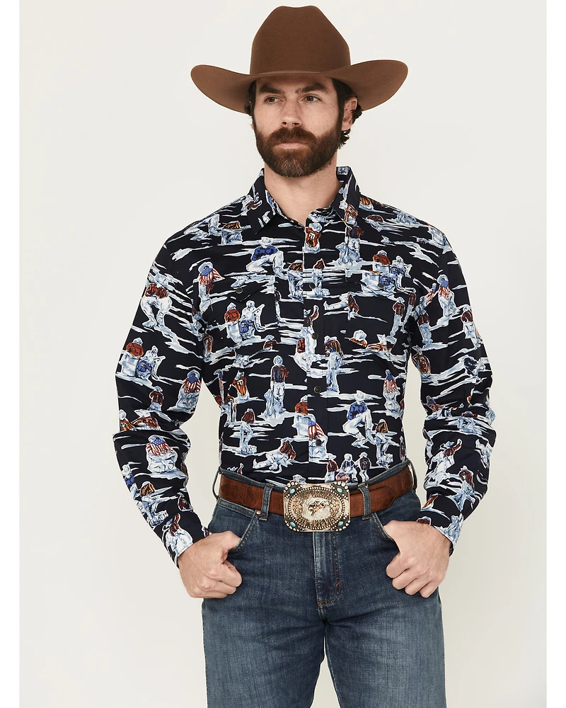 Panhandle Men's Vintage Patriotic Cowboy Long Sleeve Snap Western Shirt
