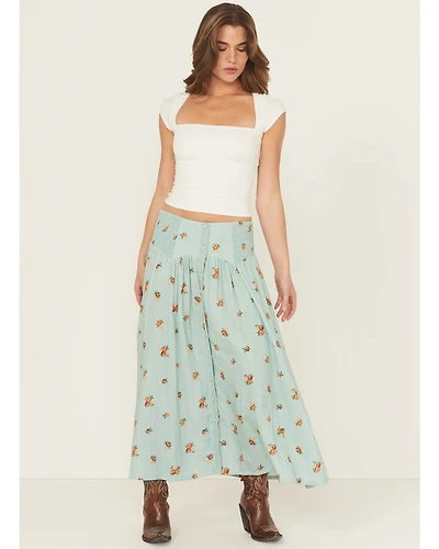 Rock & Roll Denim Women's Floral Print Button-Down Midi Skirt