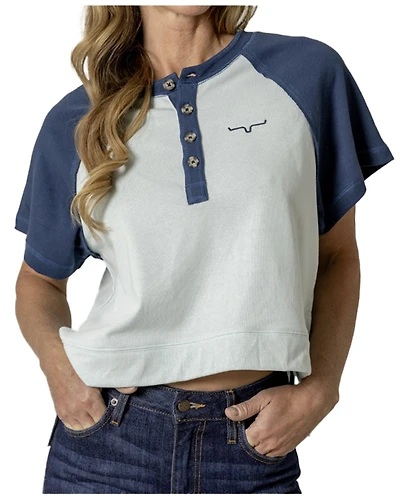 Kimes Ranch Women's Colorblock Short Sleeve 1/4 Button-Down Tee