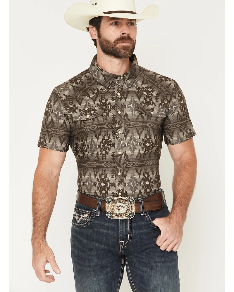 Rock & Roll Denim Men's Tek Southwestern Print Short Sleeve Snap Stretch Western Shirt