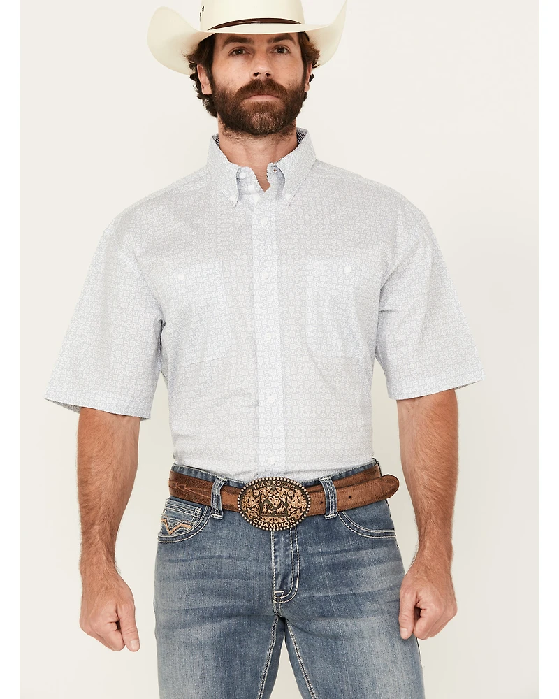 George Strait by Wrangler Men's Geo Print Short Sleeve Button-Down Stretch Western Shirt