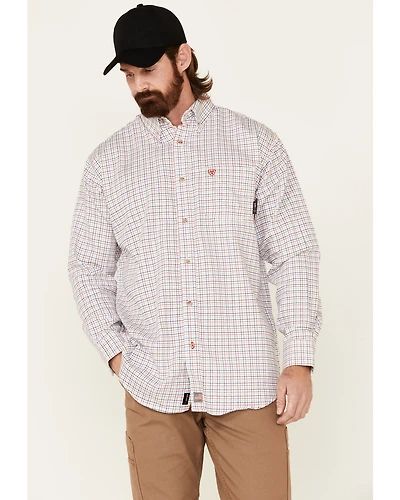 Ariat Men's FR Tattersall Plaid Print Long Sleeve Button-Down Work Shirt - Tall