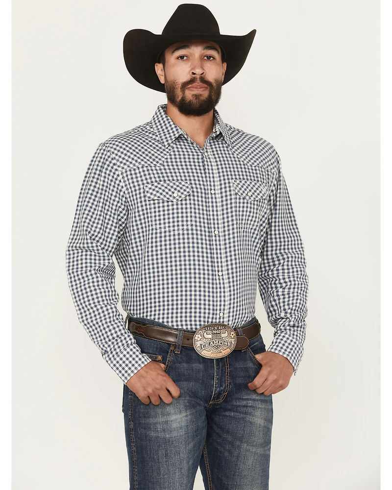 Blue Ranchwear Men's Yucca Plaid Print Long Sleeve Snap Western Shirt