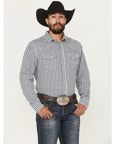 Blue Ranchwear Men's Yucca Plaid Print Long Sleeve Snap Western Shirt
