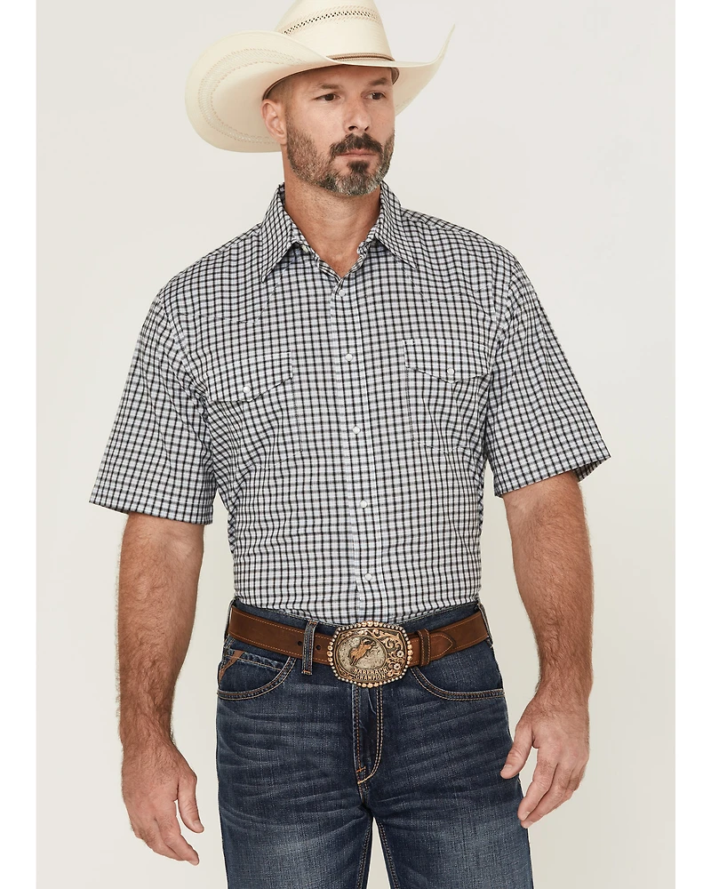 Wrangler Men's Plaid Print Short Sleeve Pearl Snap Stretch Western Shirt - Tall