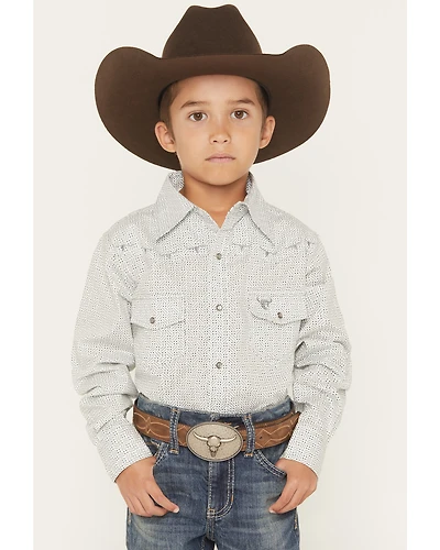Cowboy Hardware Boys' Geo Print Long Sleeve Pearl Snap Stretch Western Shirt