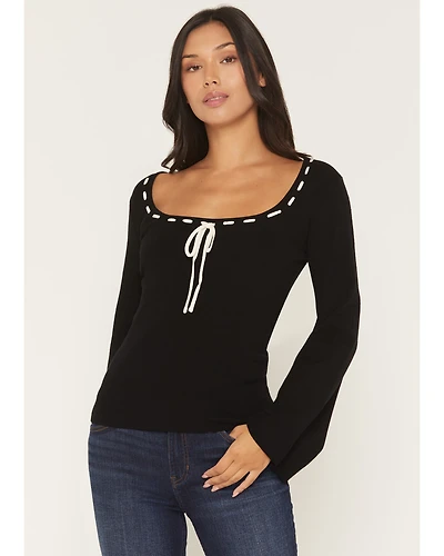 Originality Women's Solid Flared Long Sleeve Sweater