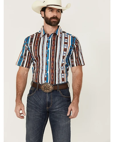 RANK 45® Men's Dylon Southwestern Striped Print Short Sleeve Button-Down Stretch Western Shirt