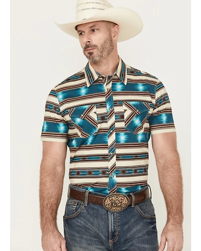 Rock & Roll Denim Men's Southwestern Striped Short Sleeve Snap Stretch Western Shirt