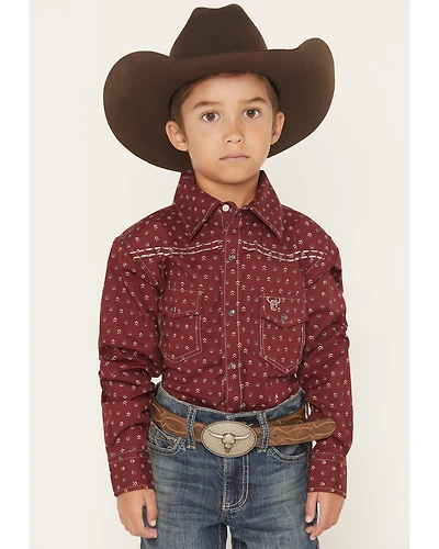 Cowboy Hardware Boys' Geo Print Long Sleeve Pearl Snap Stretch Western Shirt
