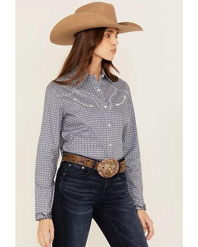 Panhandle Women's Geo Print Long Sleeve Snap Stretch Western Shirt