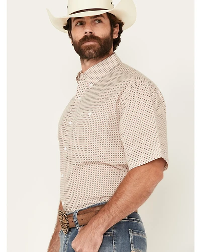George Strait by Wrangler Men's Geo Print Short Sleeve Stretch Western Shirt
