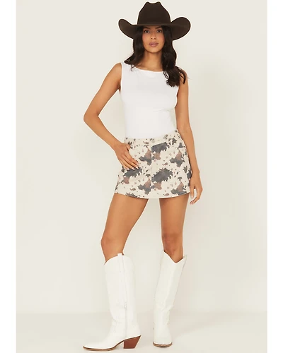 Blue B Women's Cow Print Denim Skort