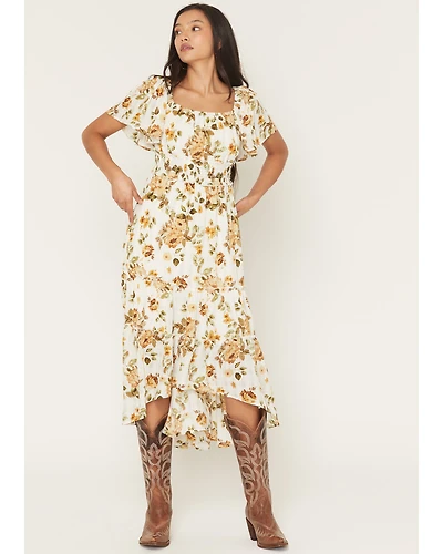 Wild Moss Women's Floral Print Short Sleeve High-Low Dress