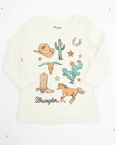 Wrangler Toddler Girls' Conversational Long Sleeve Graphic Shirt