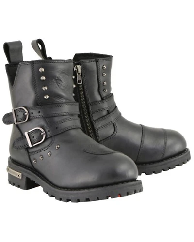 Milwaukee Leather Women's Double Strap Waterproof Studded Boots - Round Toe