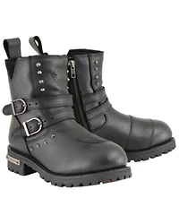 Milwaukee Leather Women's Double Strap Waterproof Studded Boots - Round Toe