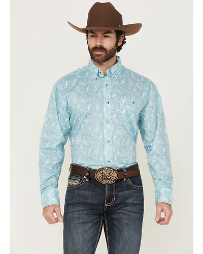 Wrangler Men's Paisley Print Long Sleeve Button-Down Stretch Western Shirt