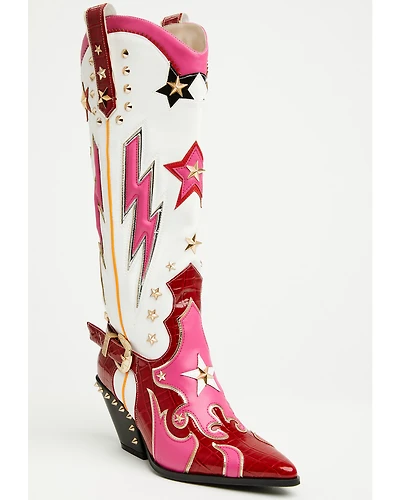 Azalea Wang Women's Cheona Star Studded Inlay Tall Fashion Boots - Snip Toe