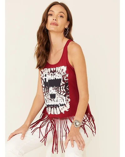 Shyanne Women's America The Beautiful Graphic Fringe Tank Top