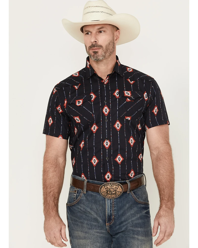 Panhandle Men's Geo Print Short Sleeve Snap Western Shirt