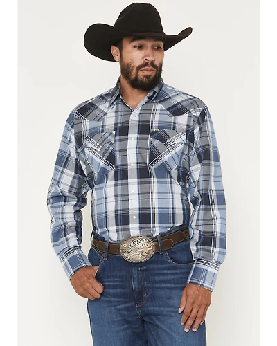 Ely Walker Men's Plaid Print Long Sleeve Pearl Snap Western Shirt