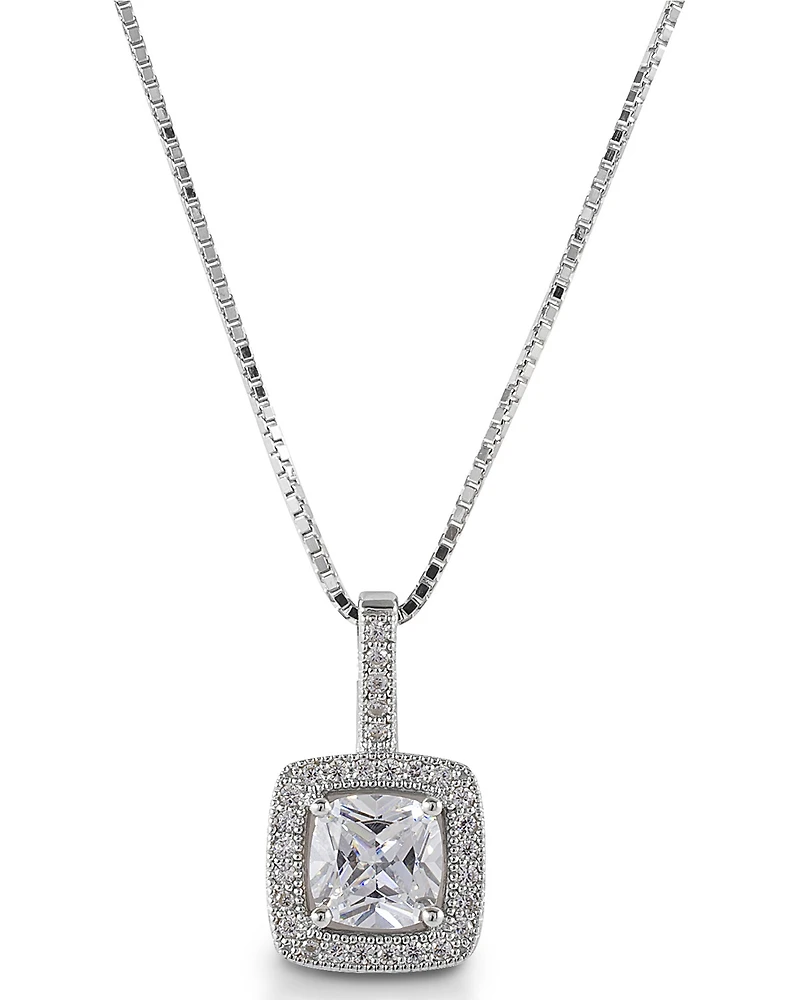 Kelly Herd Women' Square Bezel Set Pave Pendant Necklace