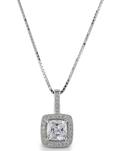 Kelly Herd Women' Square Bezel Set Pave Pendant Necklace