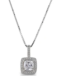 Kelly Herd Women' Square Bezel Set Pave Pendant Necklace