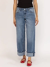 mid rise studded wide leg jean