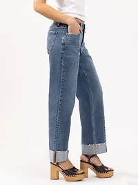 cuffed slim wide leg jean