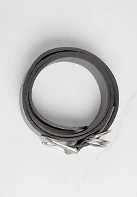 leather belt with silver buckle and triple rings