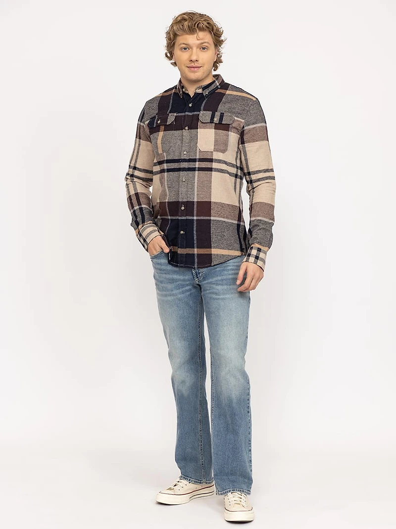 plaid flannel shirt with flap pockets