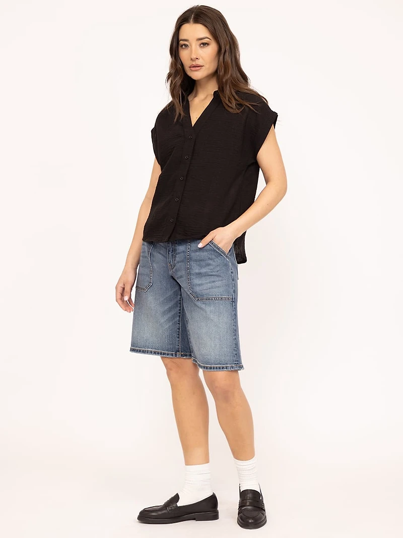 v-neck linen textured top