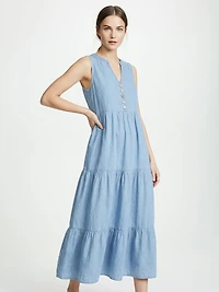long tiered chambray dress