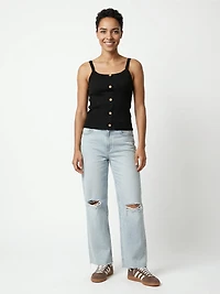 ribbed tank with faux button front