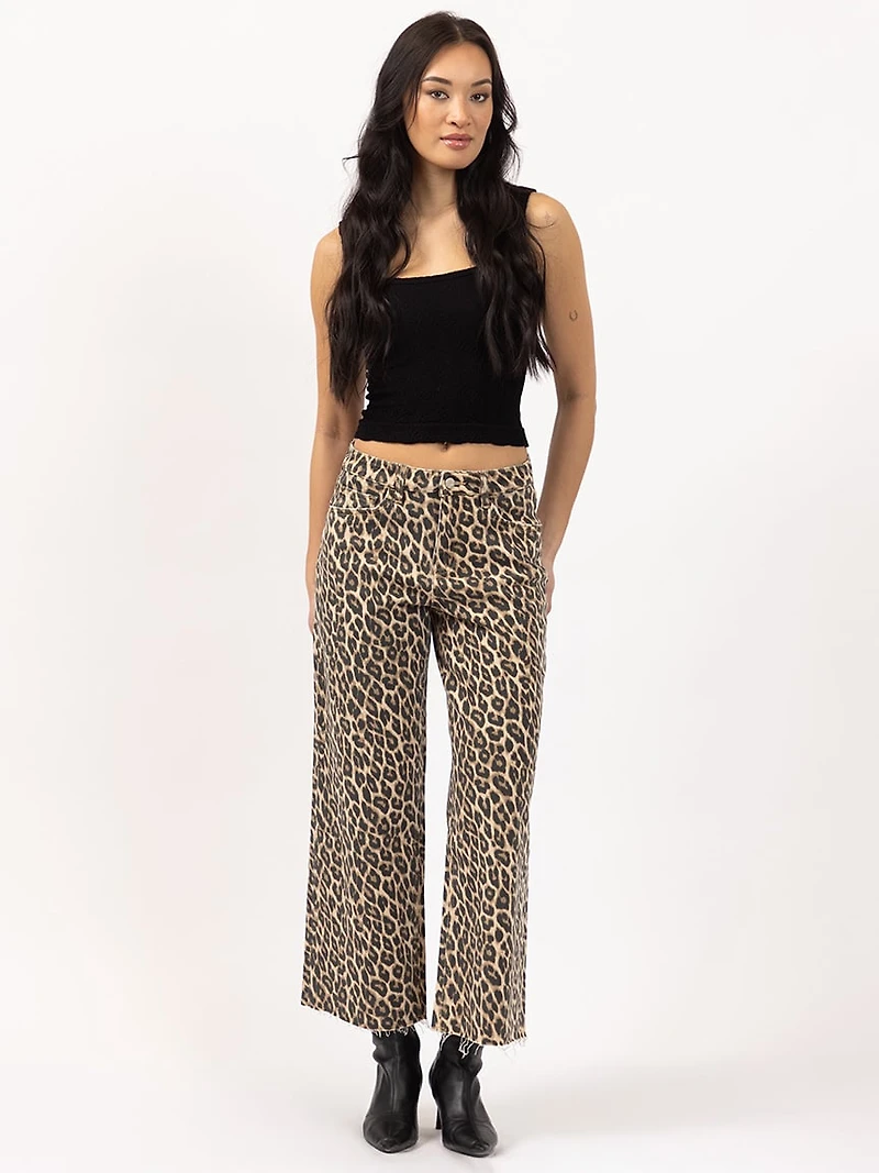 leopard print cropped wide leg jean