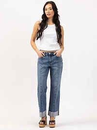 cuffed slim wide leg jean