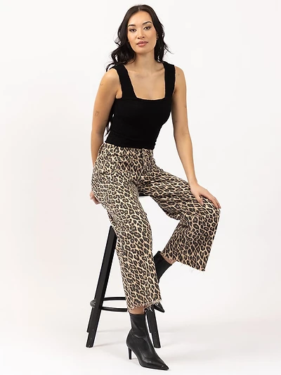 leopard print cropped wide leg jean