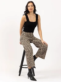 leopard print cropped wide leg jean