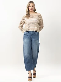 stripe open weave sweater