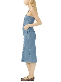Button-Front Denim Midi Dress