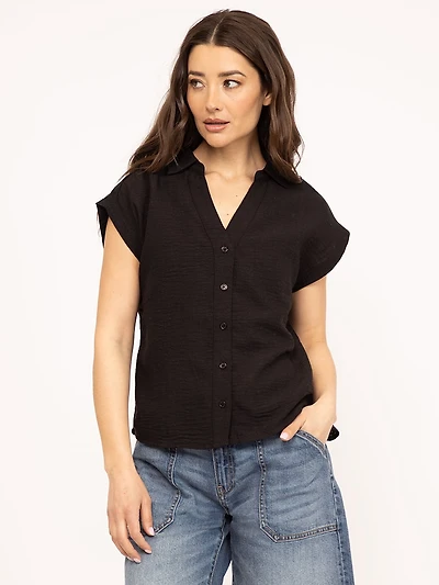 v-neck linen textured top