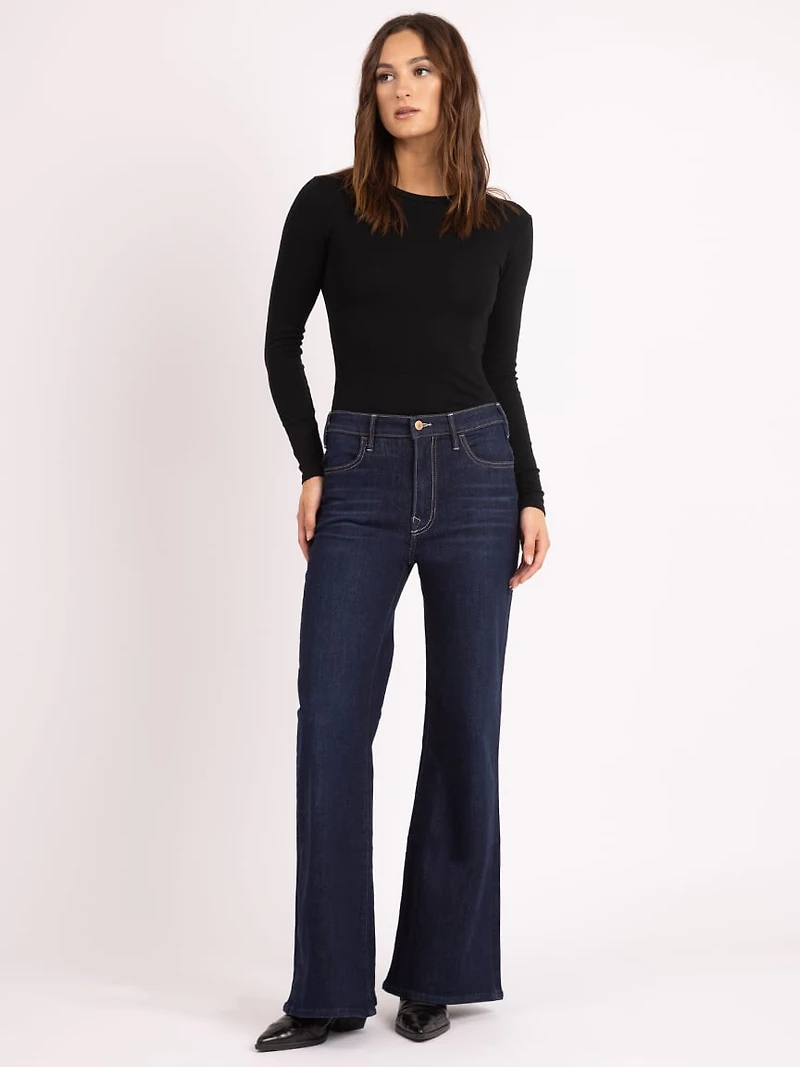 high rise wide leg flare jean dark authentic