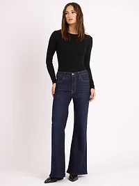 high rise wide leg flare jean dark authentic