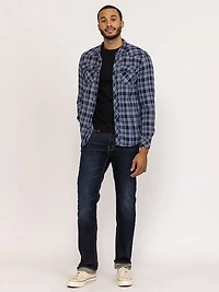 indigo plaid flannel shirt with flap pockets