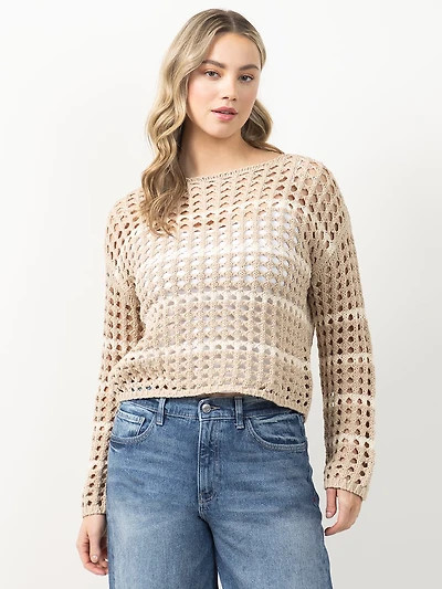 stripe open weave sweater