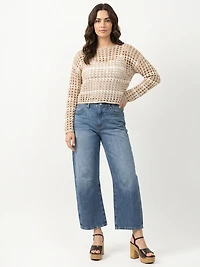 stripe open weave sweater